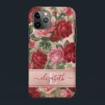 Funda Para iPhone 11 Pro Moda Elegante Vintage Roses Rojas Roses Rojas Nomb<br><div class="desc">Moda Elegante Vintage Roses Roses Roses Rojas Floral Nombre Funda-Mate iPhone Estuche Moda, Elegante, Vintage, Rosa, Rojo violeta pálido, rosas con nombre floral estuche de teléfono. Romántico, giratorio, diseño elegante de rosas rojas vintage de color rosa floral, violeta pálido, con un patrón de hojas verdes sobre fondo dorado rosa. Puede...</div>