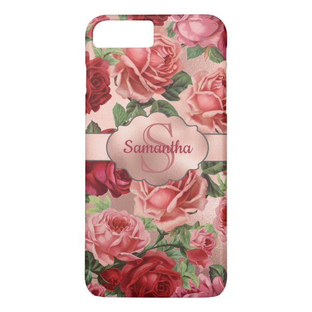 Funda De Case-Mate Para iPhone Moda Elegante Vintage Roses Rojas Roses Rojas Nomb (Reverso)