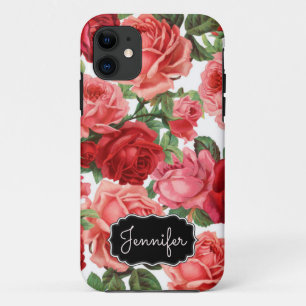 Funda Para iPhone 11 Moda Elegante Vintage Roses rosados nombre floral