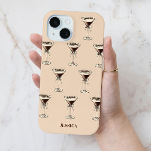 Funda Para iPhone 15 Moda Espresso Patrón Bow Personalizado Marrón