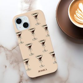Funda Para iPhone 15 Moda Espresso Patrón Bow Personalizado Marrón