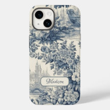 Moda floral vintage Blue toile de jouy monograma