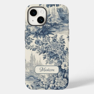 Funda Para iPhone 14 De Case-Mate Moda floral vintage Blue toile de jouy monograma