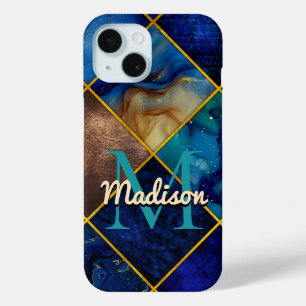 Funda Para iPhone 15 Moda girly faux Purpurina oro azul geométrico