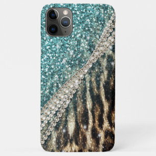 Funda Para iPhone 11 Pro Max Moda Girly Leopard Print Purpurina Azul