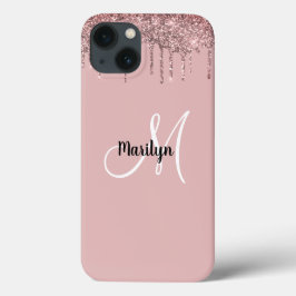 Funda Para iPhone 13 Moda Girly Oro Perforaciones de Purpurina Rosa Mon