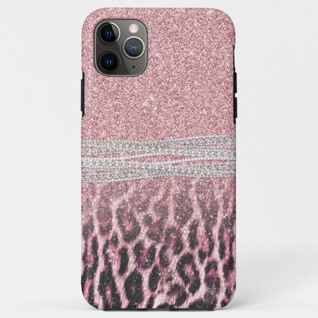 Funda De Case-Mate Para iPhone Moda Girly Pink Leopard Purpurina de impresión ani (Reverso)