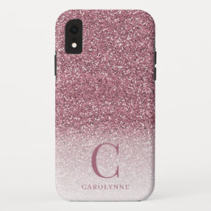 Funda Para iPhone XR Moda Girly Rubor Purpurina rosa Ombre Monograma