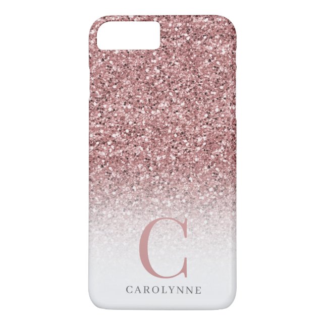 Funda De Case-Mate Para iPhone Moda Girly Rubor Purpurina rosa Ombre Monograma (Reverso)