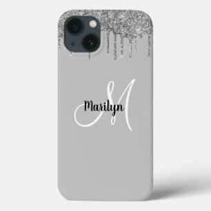 Funda Para iPhone 13 Moda Girly Silver Purpurina Dris Monograma Nombre