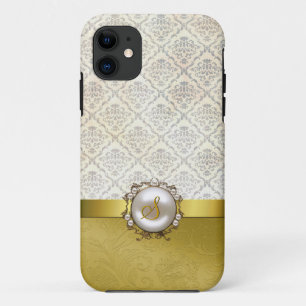 Moda Gold Tone y Cream Damask iPhone 5 Funda