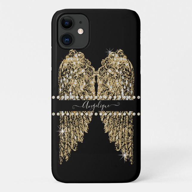 Funda De Case-Mate Para iPhone Moda Golden n Diamond Jewel Angel Wings Bling (Reverso)