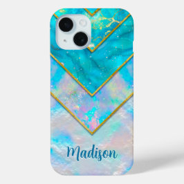 Funda Para iPhone 15 Moda holográfica azul elegante