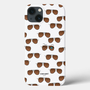 Funda Para iPhone 13 Moda icónico guiño Aviador Glasses Brown Patrón