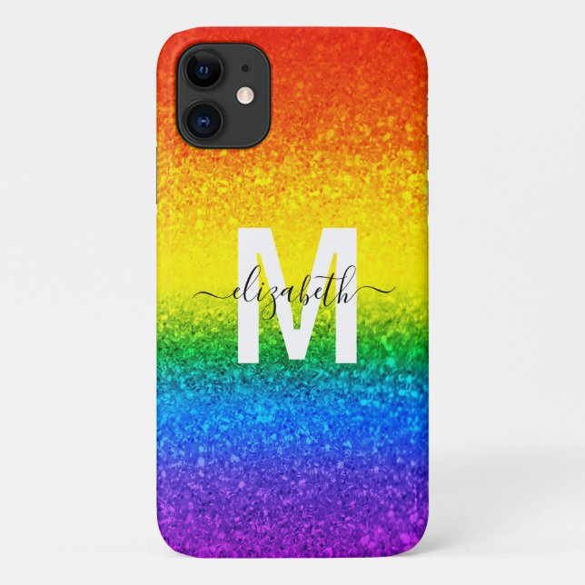 Funda De Case-Mate Para iPhone Moda Iris Purpurina Rayas Monograma Nombre (Reverso)