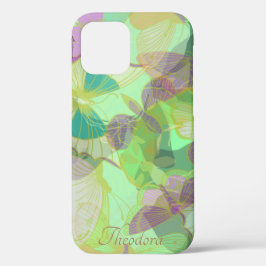 Funda Para iPhone 12 Moda Mariposa de Oro Pistachio Violet