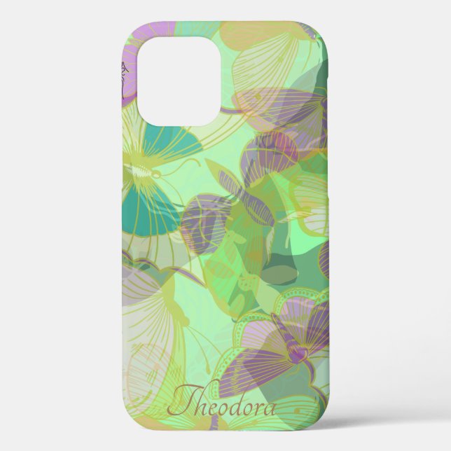 Funda De Case-Mate Para iPhone Moda Mariposa de Oro Pistachio Violet (Reverso )