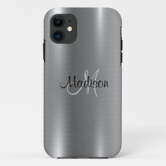 Funda Para iPhone 11 Moda metálica plateada Elegante Monograma Personal