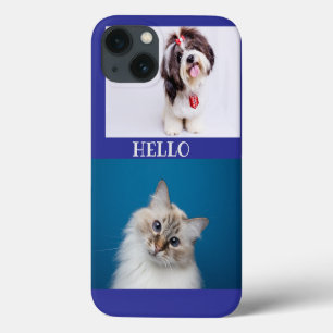 Funda Para iPhone 13 Moda moderna de gato y perro morado monogramada ha