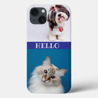 Funda Para iPhone 13 Moda moderna de gato y perro morado monogramada ha