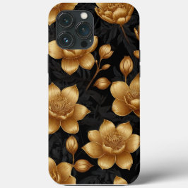 Funda Para iPhone 13 Pro Max Moda moderna Flores doradas oscuras Costum