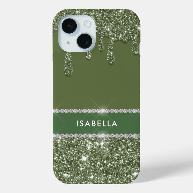 Funda De Case-Mate Para iPhone Moda moderna Sage Green Purpurina Sparkle Diamante (Reverso )