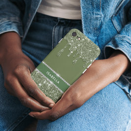 Funda Para iPhone 11 Moda moderna Sage Green Purpurina Sparkle Diamante