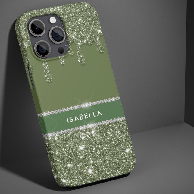 Funda De Case-Mate Para iPhone Moda moderna Sage Green Purpurina Sparkle Diamante (Subido por el creador)