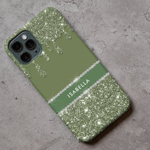 Moda moderna Sage Green Purpurina Sparkle Diamante