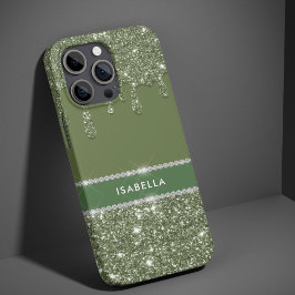 Funda Para iPhone 14 Pro De Case-Mate Moda moderna Sage Green Purpurina Sparkle Diamante