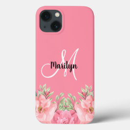 Funda Para iPhone 13 Moda Monograma Floral Rosa Girly