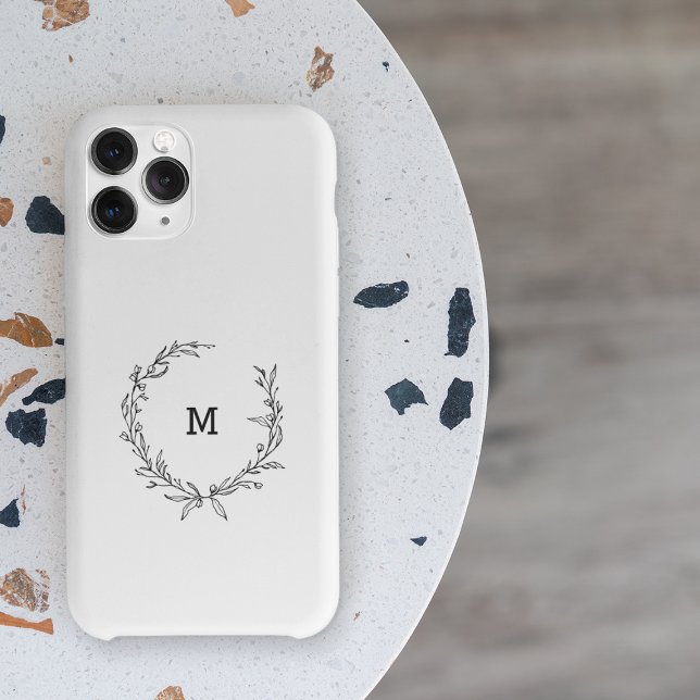 Funda De Case-Mate Para iPhone Moda Monograma Wreath Personalizado blanco y negro (Subido por el creador)