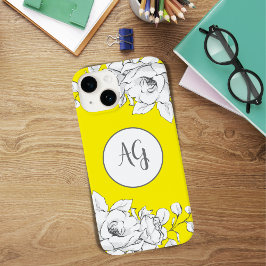 Funda Para iPhone 14 De Case-Mate Moda monogramada Floral blanca amarilla moderna