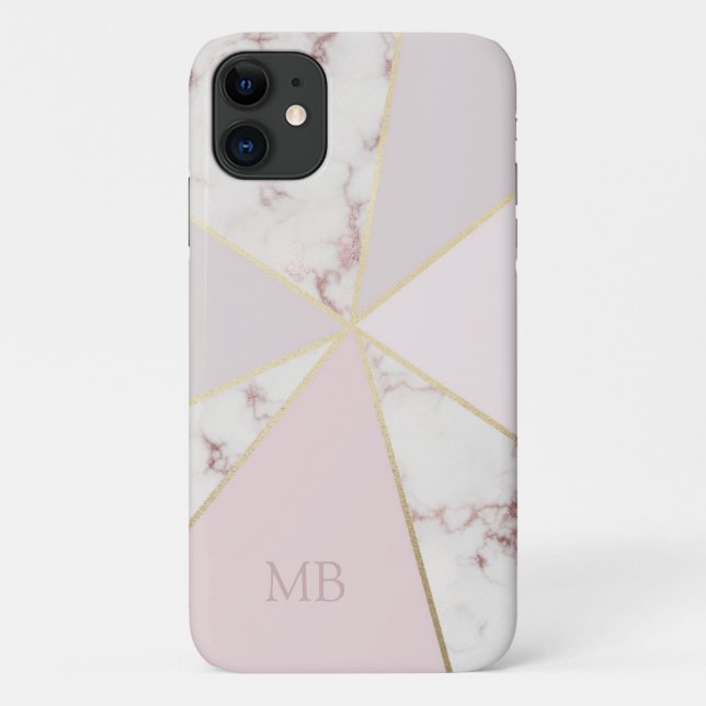 Funda De Case-Mate Para iPhone Moda monogramada Marble oro geométrico rosado (Reverso)