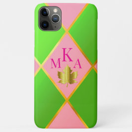 Funda Para iPhone 11 Pro Max Moda Monogramado Rosa y Verde Argyle