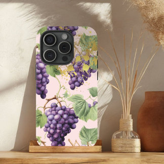 Funda Para iPhone 15 Moda morado, rosa pastel y vino de uva dorada