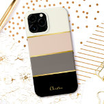 Funda Para iPhone 13 Pro Max Moda Patrón de rayas modernas con nombre<br><div class="desc">Cubra su teléfono en un funda de moda con rayas modernas de moda en blanco negro, gris, rosa rubor y crema cáscara de huevo. Las delgadas líneas de imitación dorada separan los colores en un estilo de diseño. Personalice con su nombre, monograma u otro texto deseado. También puede eliminar el...</div>