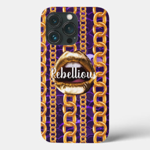 Funda Para iPhone 13 Pro Moda Patrón salvaje Oro labios Regalo Belleza Girl