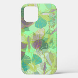 Funda Para iPhone 12 Moda Patrón violeta de mariposa dorada Pistachio