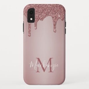 Funda Para iPhone XR Moda Perforaciones de Purpurina de color rosa moja