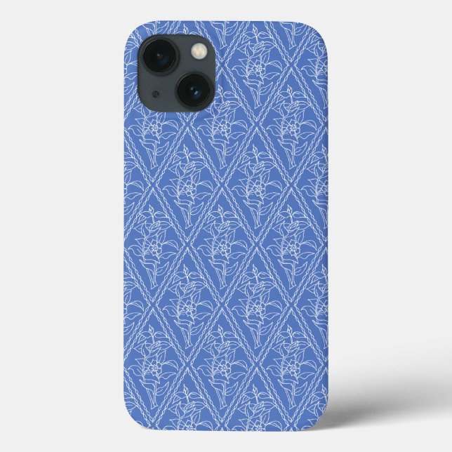 Funda De Case-Mate Para iPhone Moda Periwinkle Blue Floral Diamond Pattern (Reverso)