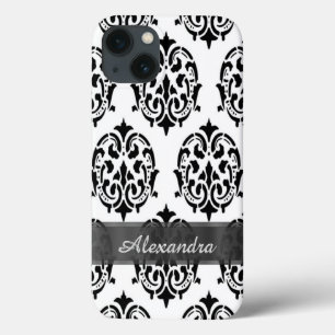 Funda Para iPhone 13 Moda personalizada elegante damasco blanco y negro