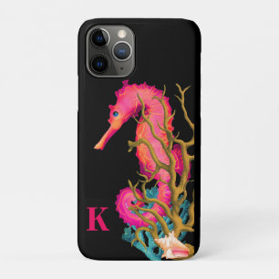 Funda Para iPhone 11 Pro Moda Pink Black Modern Marine Seahorse