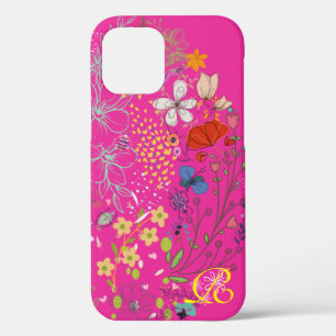 Funda Para iPhone 12 Moda Primavera Flor colorida y Monograma Funda-mat