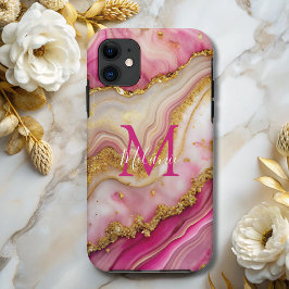 Funda Para iPhone 11 Moda Purpurina de oro rosa Ágamo de mármol Monogra
