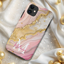 Funda Para iPhone 11 Moda Purpurina de oro rosa Ágamo de mármol Monogra