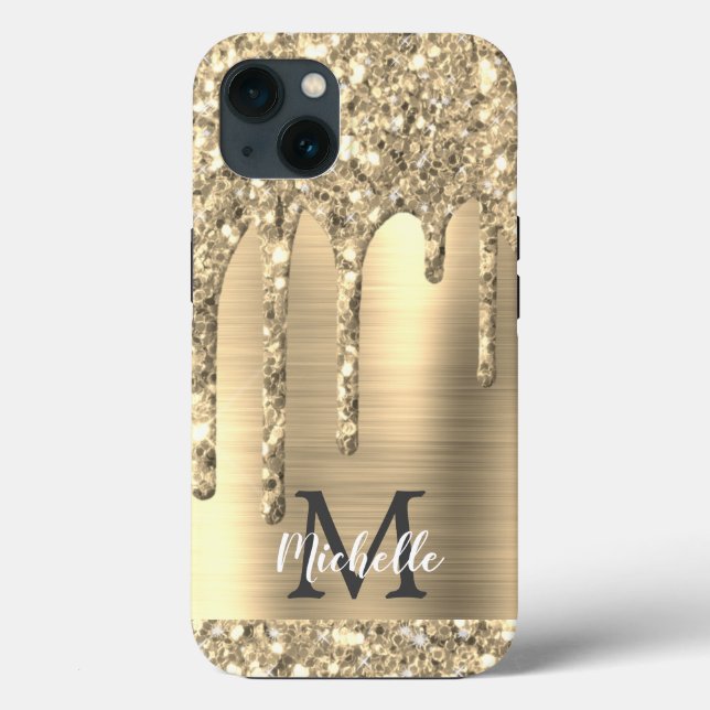 Funda De Case-Mate Para iPhone Moda Purpurina dorado goteo Monograma Metalizado r (Reverso )
