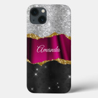 Moda purpurina falso de plata Fuchsia monograma ne