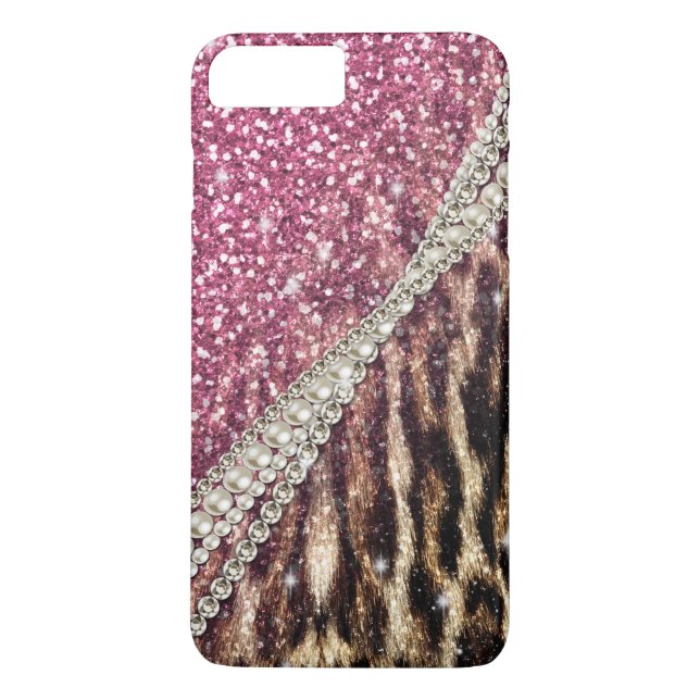 Funda De Case-Mate Para iPhone Moda Purpurina rosa de impresión de Leopardo Girly (Reverso)
