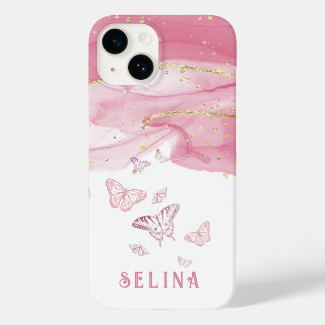 Funda De Case-Mate Para iPhone Moda purpurina rosa moderna monogramada (Reverso )